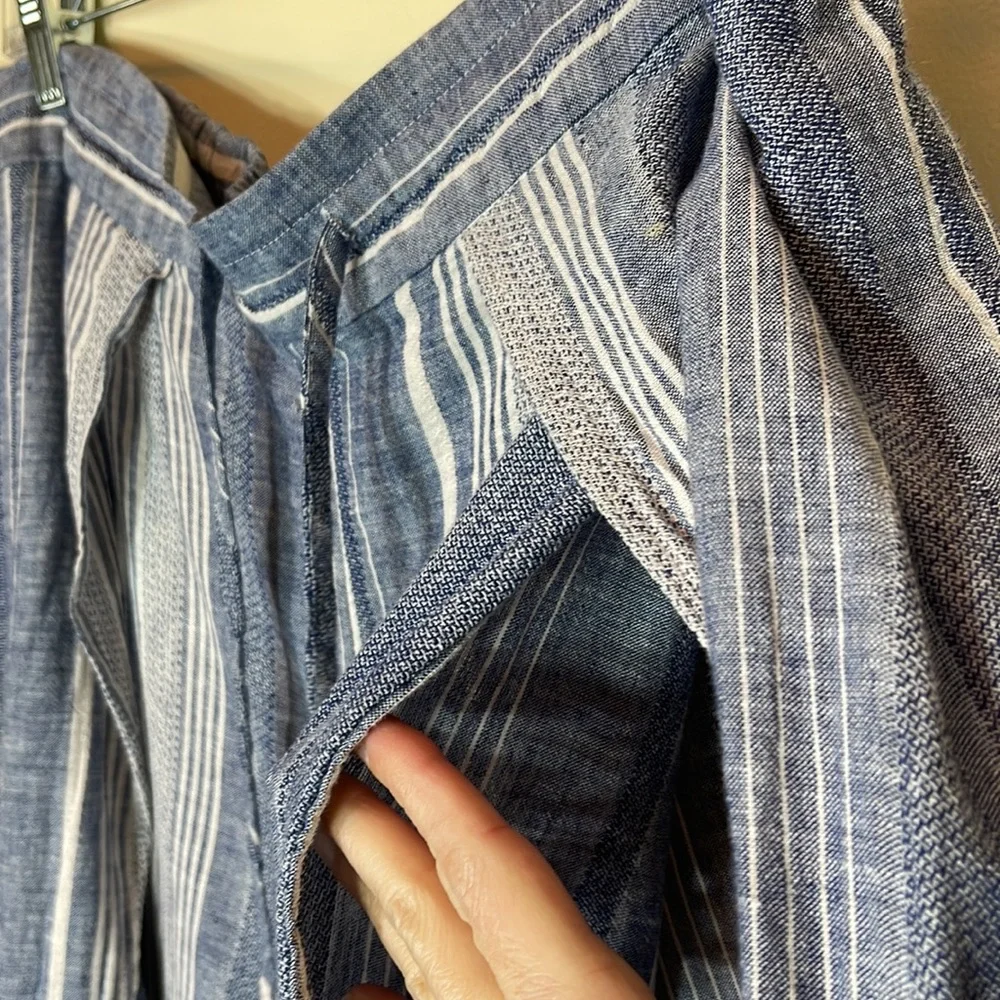 Express striped high rise linen blend wide open slit summer pants - Picture 3 of 10